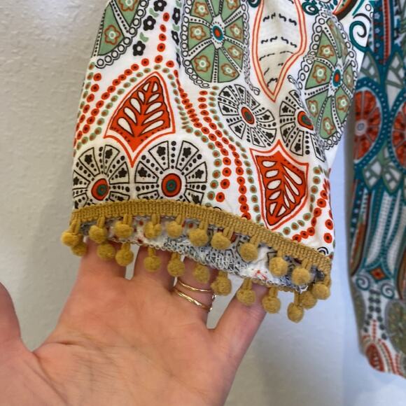 Boutique Unbranded Boho Midi Tunic Shift Dress EUC Sz M Retro Print V-Neck - Picture 3 of 10